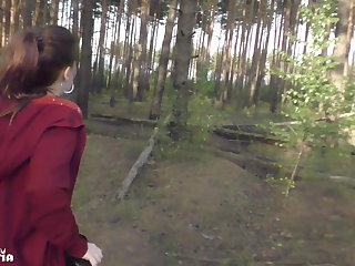 Public Nudity Doggystyle Fucked Girl Walking in the Forest with Naked Tits